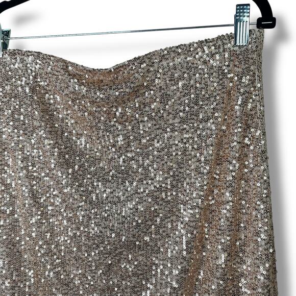 Adrianna Papell NWT Rose Gold Sequin High Waist Pull-On Pencil Midi Skirt Medium - Picture 3 of 7